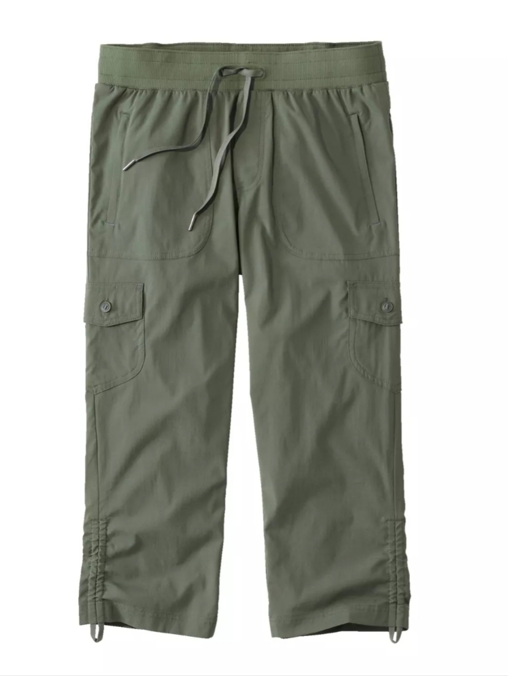 LL BEAN Vista Camp Pant Crop Thyme Green Elastic Waist Hike Leisure Sz LARGE $79